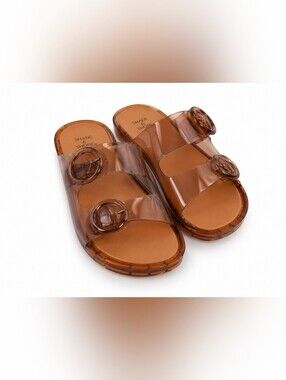 Shade & Shore Amber Brown Jelly Double Buckle Slide Sandals 9 Y2k Fisherman